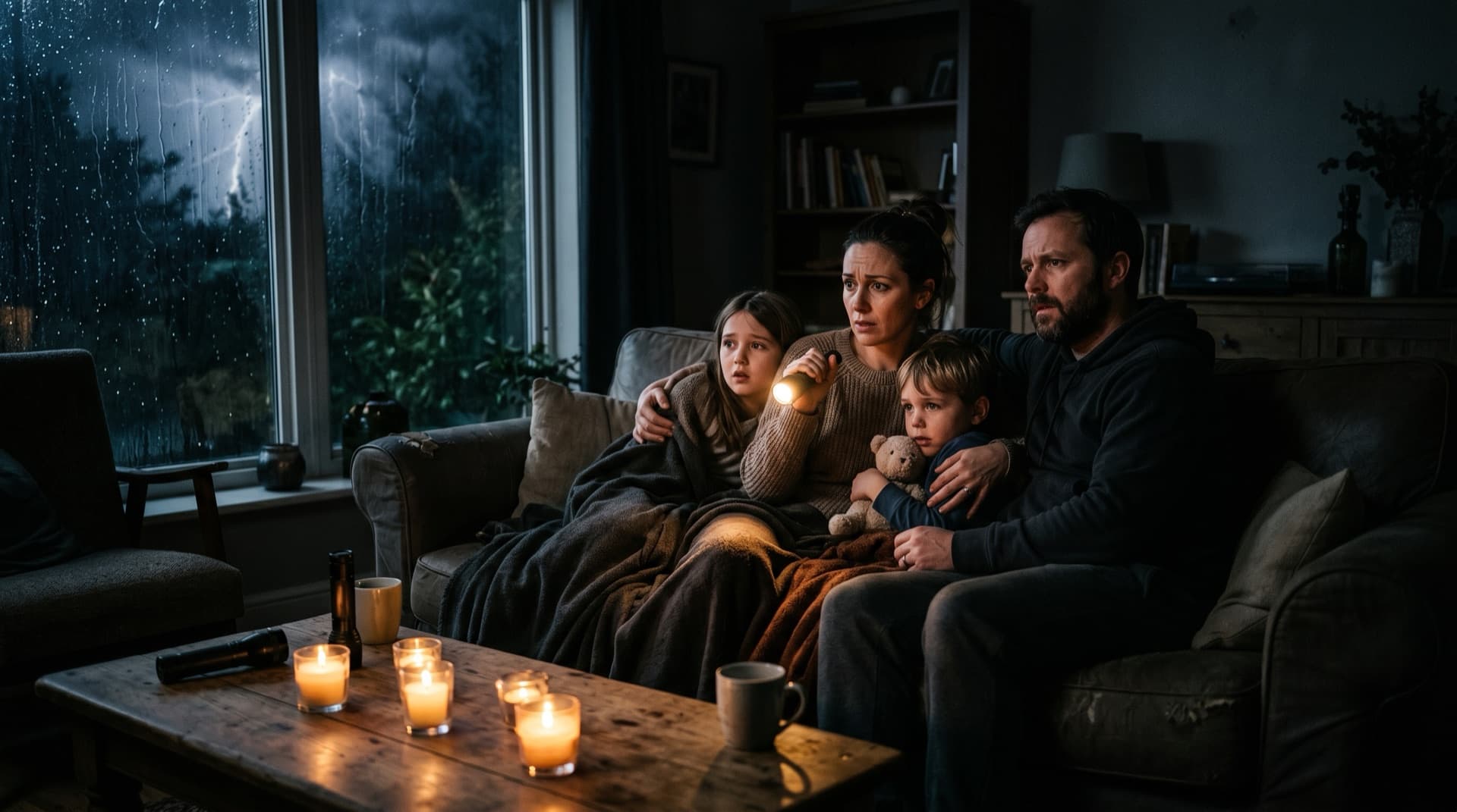A dark interior during a power outage